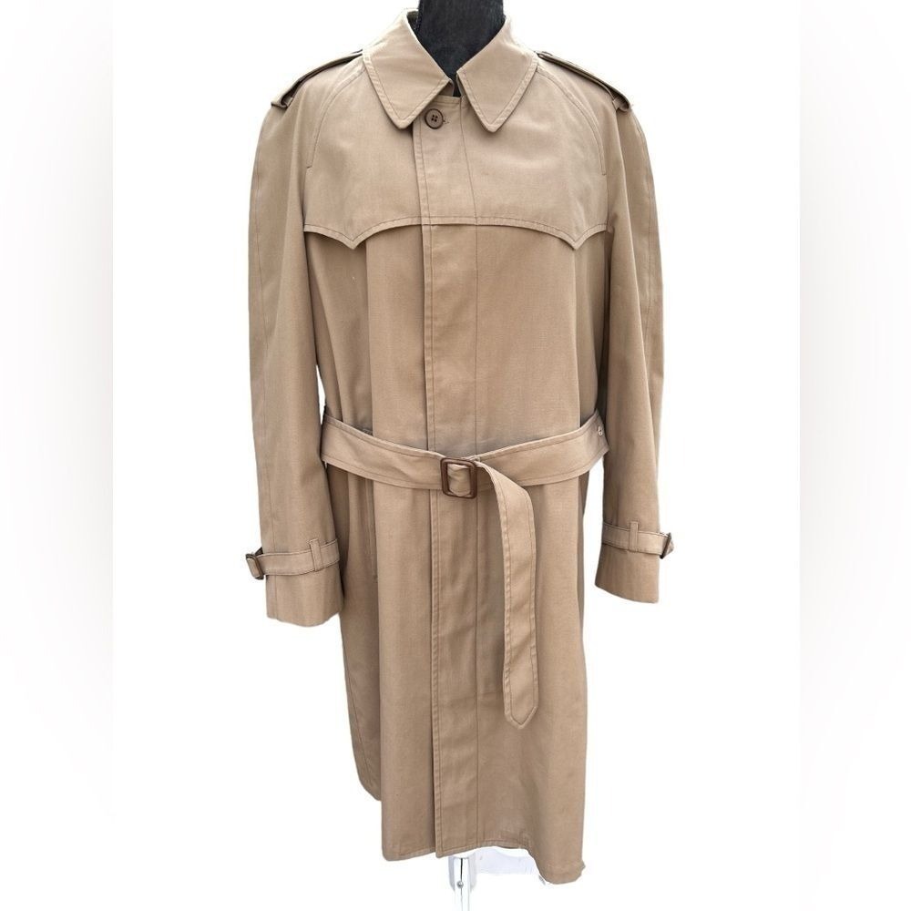 London‎ Fog Mens Tan Trench Coat Zip Out Liner Belted Khaki Overcoat 40 Reg